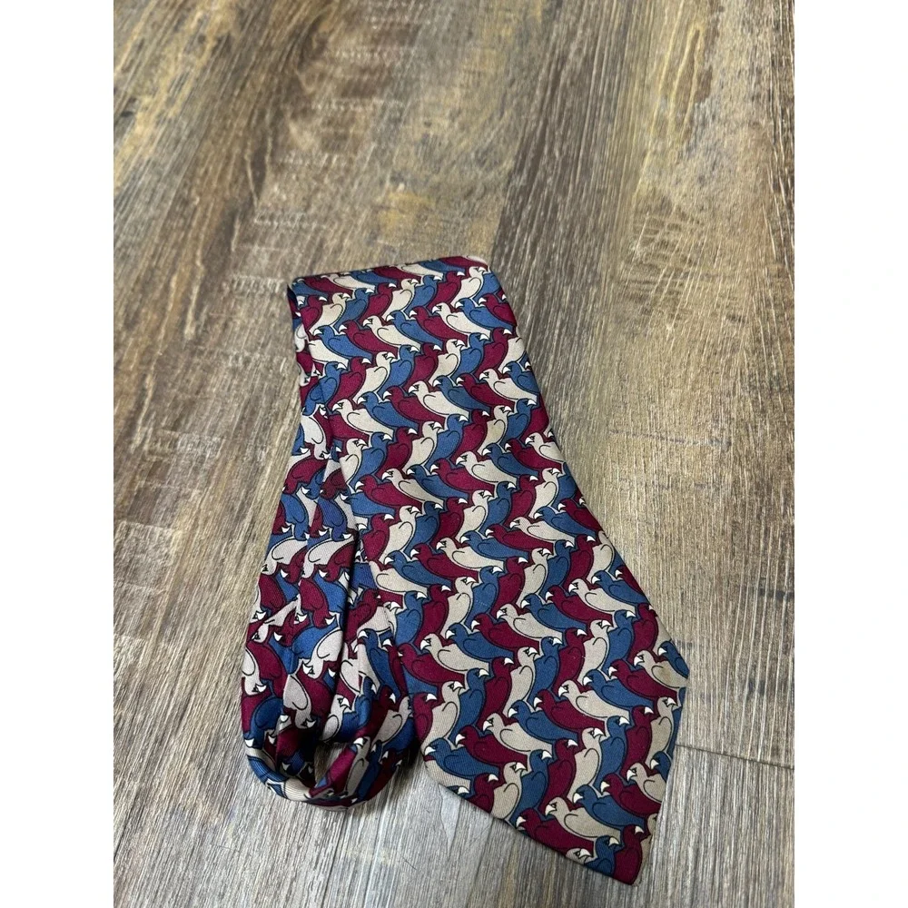 Vintage 1989 MC Escher Bird Tessellation Silk Tie The Boxelder Company Burgundy